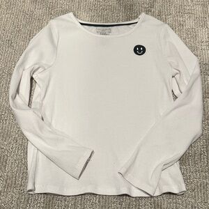 White Ribbed Long Sleeve Tee with Smiley Patch, girls 7/8 max studio
